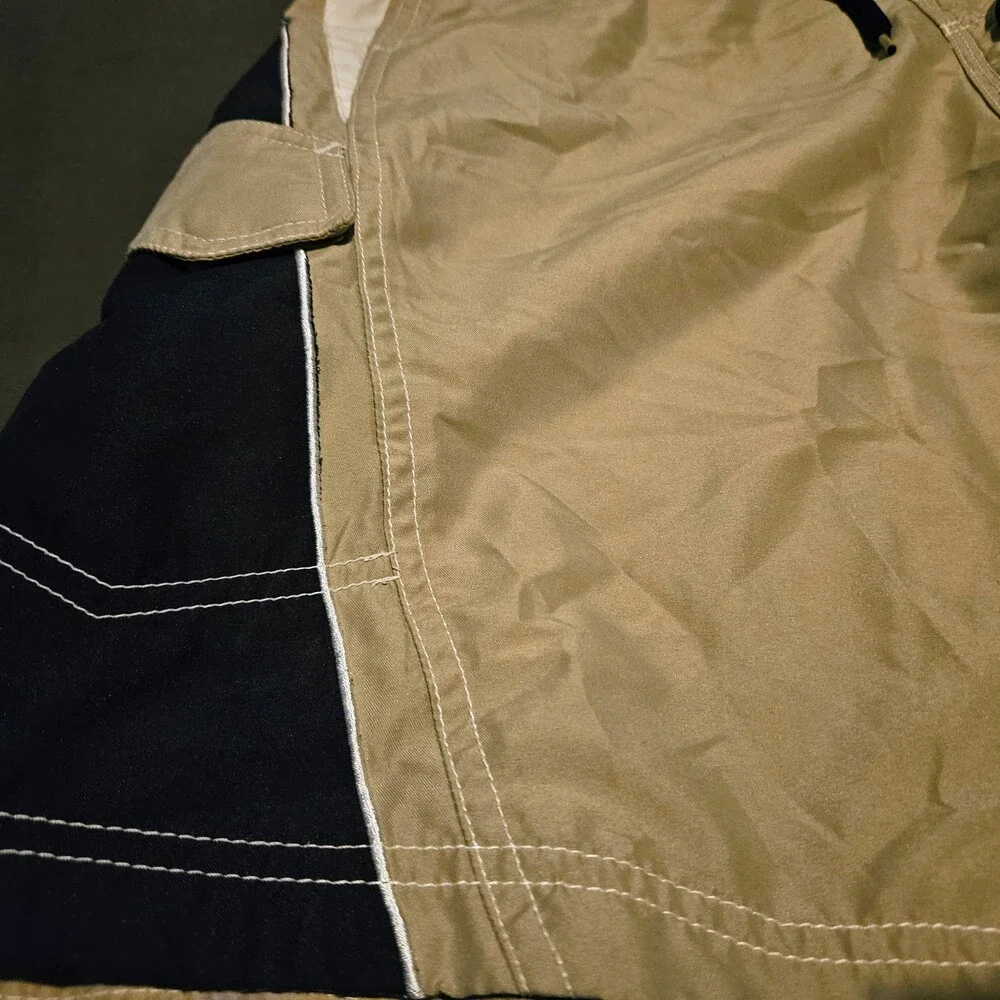 Speedo Men's Shorts Swim Trunks M Khaki Tan Navy Orange Drawstring Surf EUC